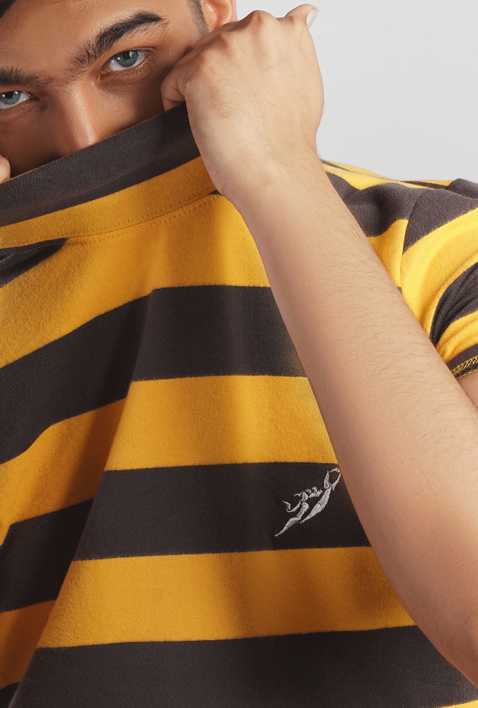 Yellow and Black Stripe turtleneck  T-shirt