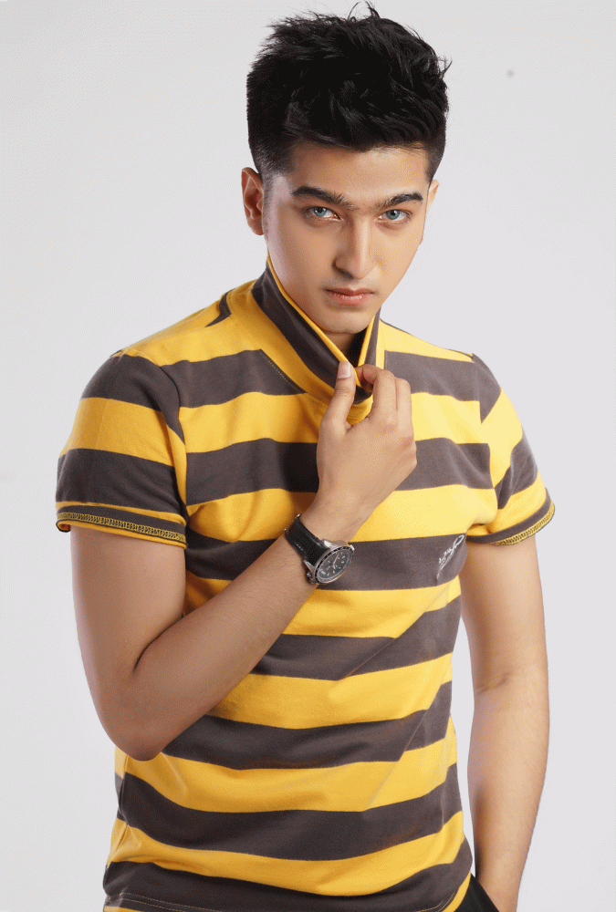 Yellow and Black Stripe turtleneck  T-shirt