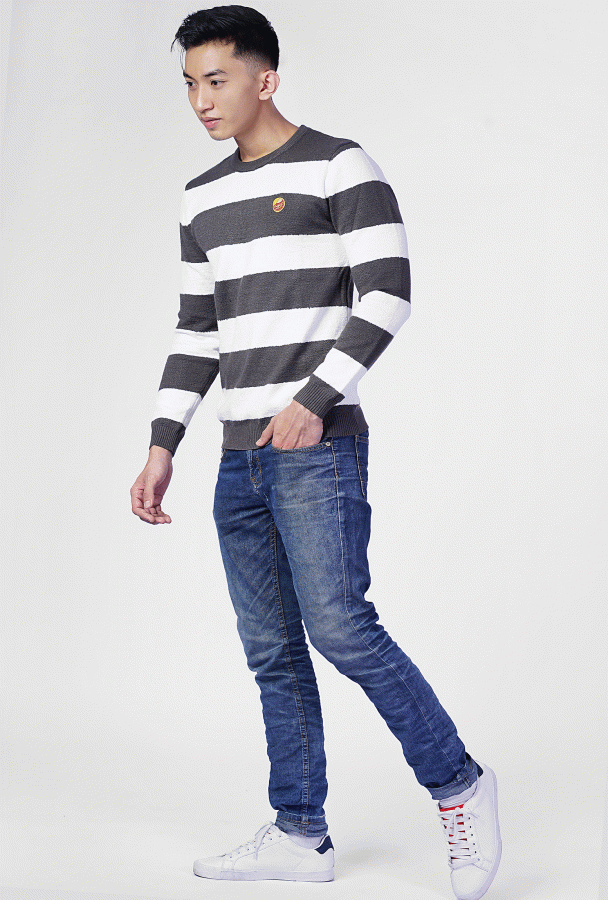 KNIT SWEATER WITH STRIPE MEN (Gray)
