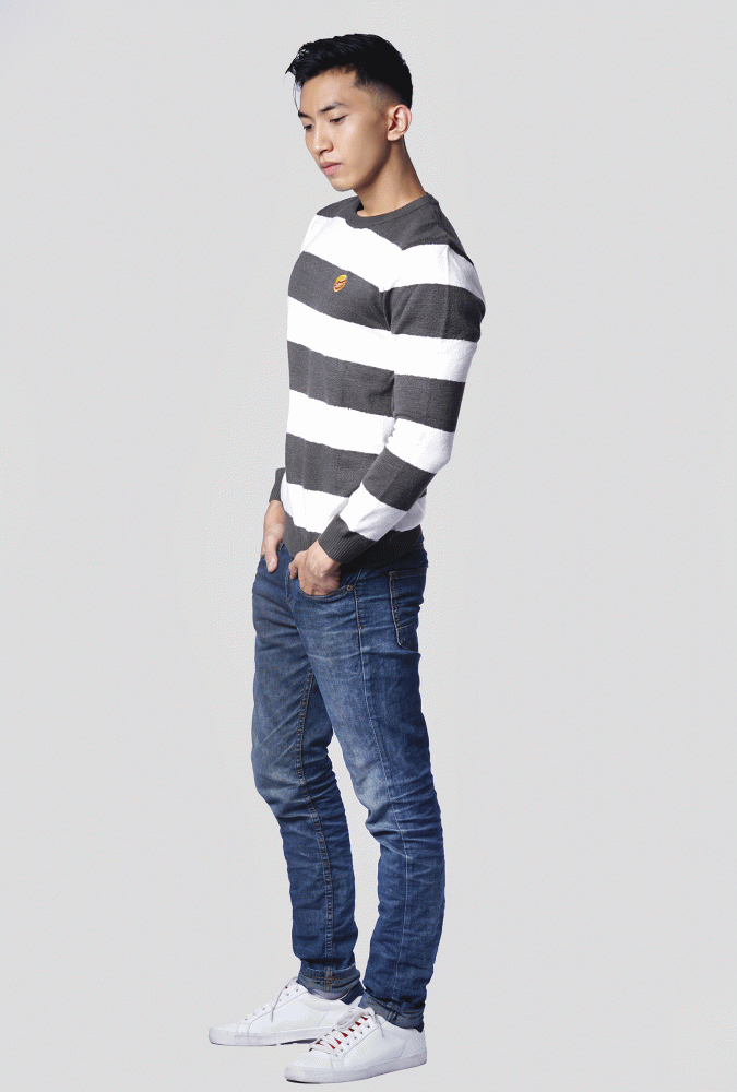 KNIT SWEATER WITH STRIPE MEN (Gray)