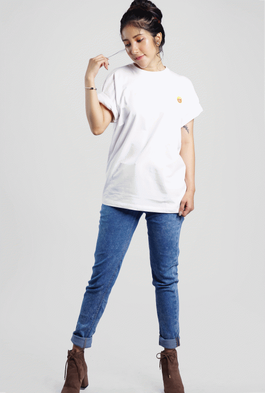 Golden Culture Oversized Premium Loop Cotton Girl T-shirt (White)