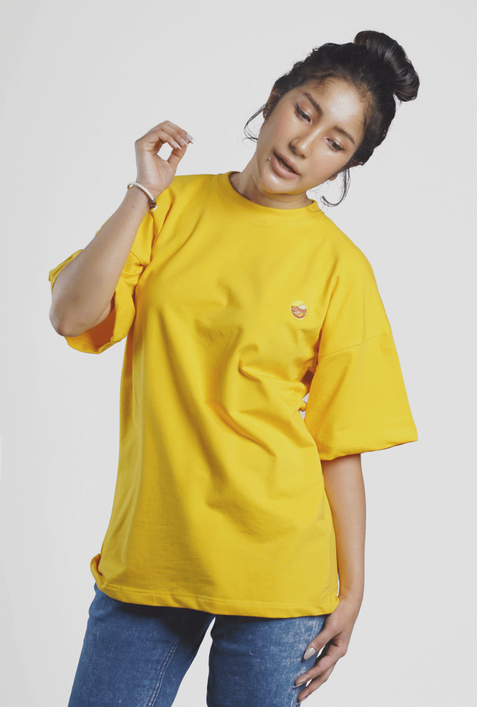 Golden Culture Oversized Premium Loop Cotton Girl T-shirt (Yellow)
