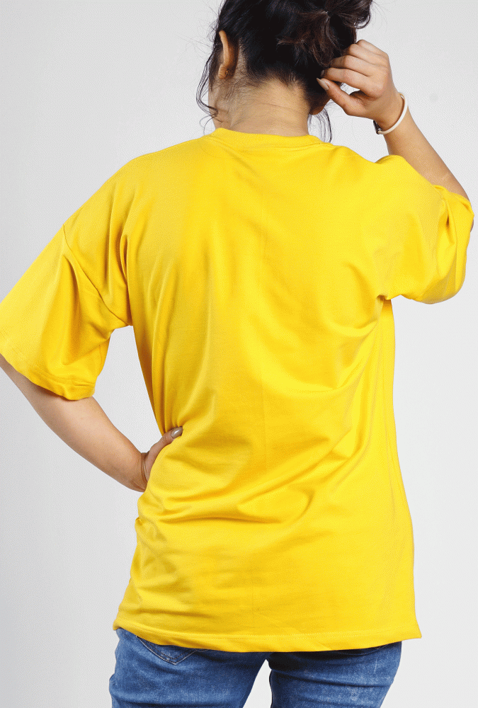 Golden Culture Oversized Premium Loop Cotton Girl T-shirt (Yellow)