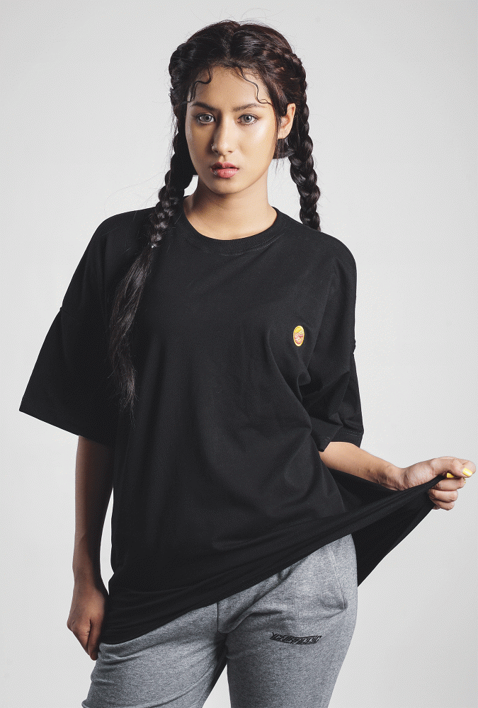 Golden Culture Oversized Premium Loop Cotton Girl T-shirt (Black)