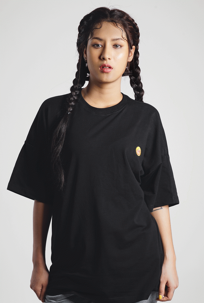 Golden Culture Oversized Premium Loop Cotton Girl T-shirt (Black)