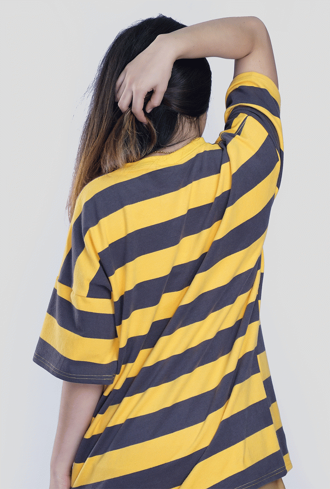 Yellow and Black Stripe Oversized Gril T-shirt