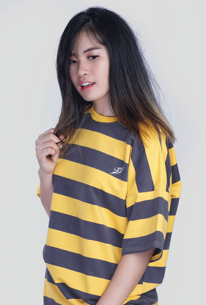 Yellow and Black Stripe Oversized Gril T-shirt