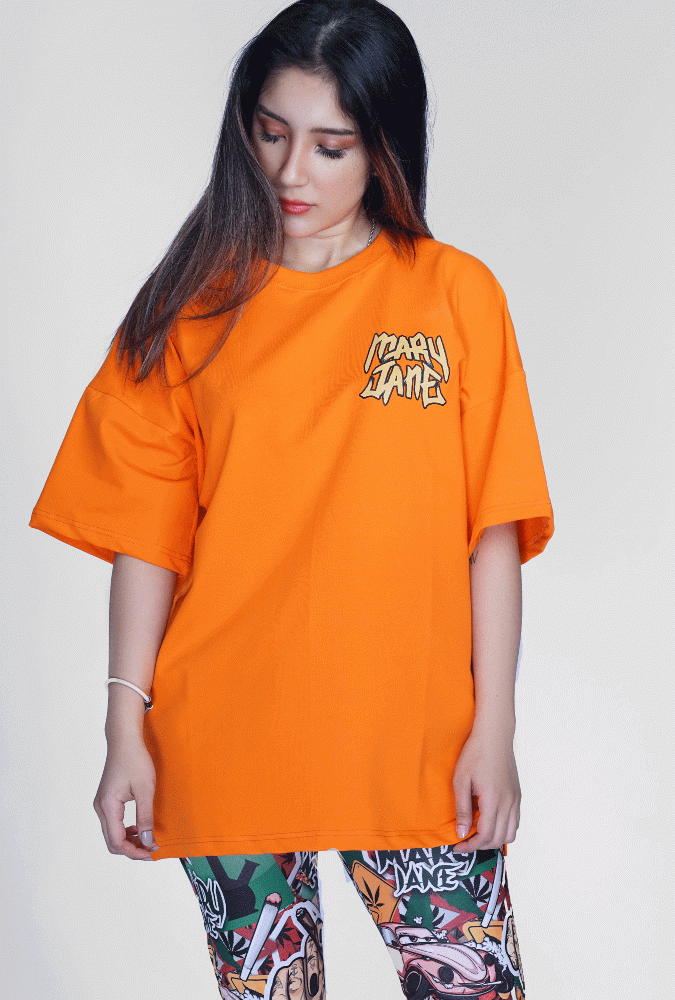 Mary Jane Girl T-Shirt (Orange) Design 1
