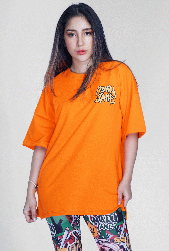 Mary Jane Girl T-Shirt (Orange) Design 1