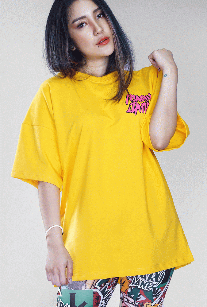 Mary Jane Girl T-Shirt (Yellow) Design 1