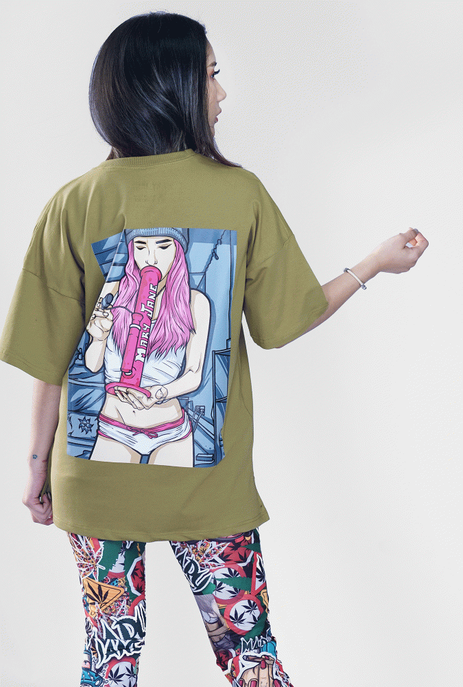 Mary Jane Girl T-Shirt (Armygreen) Design 2