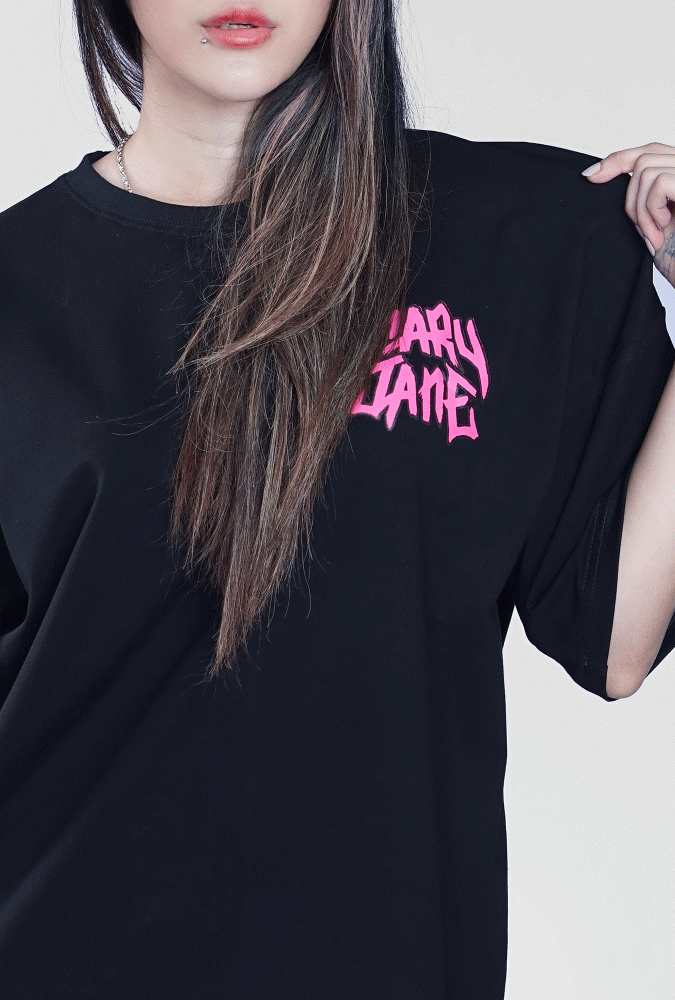 Mary Jane Girl T-Shirt (Black) Design 2